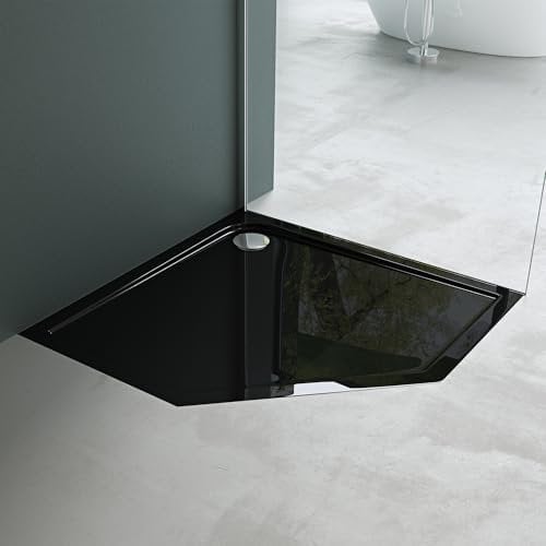 Mai & Mai Plato de Ducha Rectangular Negro 100x100x4cm Plato de Ducha Extraplano Acrílico con Juego de Desagüe AL02 Faro5