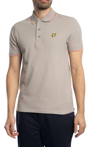Lyle & Scott Herren Poloshirt Mit Spitze, Pale Grey/Coral Stand, L