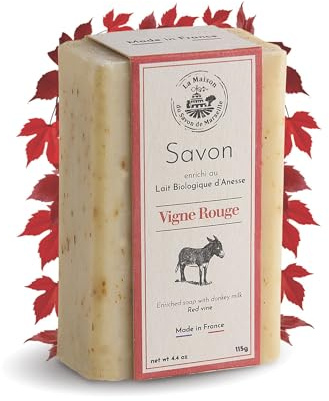 Feste Bio - Eselsmilchseife – Duftseife mit Roter Weinrebe – 98% pflanzliche Inhaltsstoffe – Hergestellt in der Provence – Hand & Körper 115 g