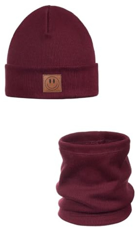 Ander Smile Mütze und Schal Set Kinder 97% Baumwolle, angenehm weich - Beanie Mütze Kinder, Schlauchschal, Loop Schal, Baumwollmütze für Jungen & Mädchen - Übergangsmütze Herbst Frühling