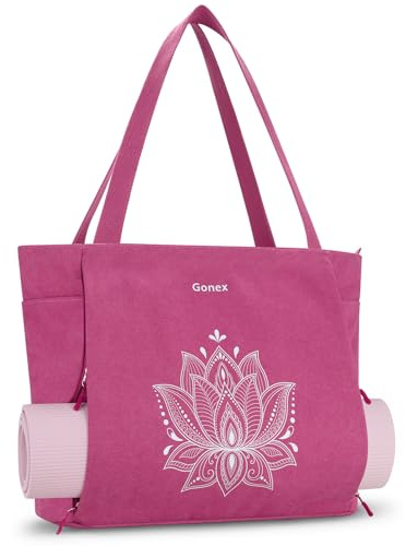 Gonex Yogatasche, Große Pilates Tragetasche mit Mehreren Taschen für Damen Herren, Robuste Canvas Tote Yoga Mattenhalter mit Reißverschluss für Einfachen Zugang