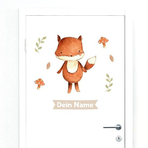 Türaufkleber mit Name Fuchs #16 – Blasenfreie Anwendung, nachhaltig & PVC-frei – Türaufkleber personalisiert – Wandtattoo Kinderzimmer & Babyzimmer Deko – selbstklebende Wandsticker –