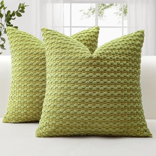 JOTOM 2er Set Cord Kissenbezüge, 3D Bubble Texture Boho Zierkissenbezug Dekorative Sofakissen Dekokissen Kordsamt Kissenbezug Deko Kissenhülle für Couch Sofa Wohnzimmer (40x40cm, Grün)