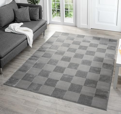 Vellure Modern Metallic Living Room Area Rug, Grid Grey, 160x230cm