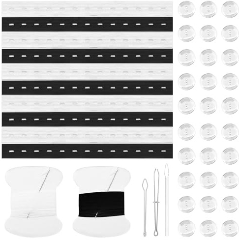 10Pcs Elastic Waistband, Kids Waist Adjuster Pants Waist Extender Waist Extenders Jean Waist Tightener Tool, Pants Button Tightener with 30 Buttons, 2 Sewing Kit & 3 Thread Hook Supplies