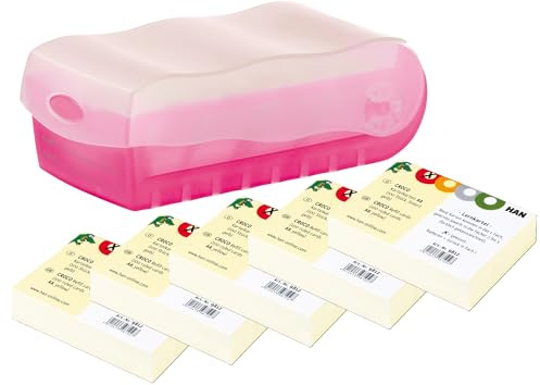 HAN Lernkarteibox CROCO, einfach Vokabeln lernen mit 5-Fächer-Lernsystem, DIN A8 Karteikasten für 500 Karten, inkl. 5 Stützplatten + 500 Lernkarten, Karteibox, Lernbox (Transluzent/Pink, A8)