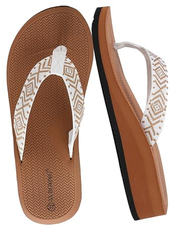 AX BOXING Chanclas Mujer Plataforma Ligero Sandalias de Dedo Verano Chanclas de Cuña Cómodas Chancletas para Playa Piscina Interior Exterior Marrón y blanco 38 EU