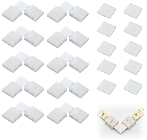 20 4polig 10mm LED Verbinder für SMD RGB Streifen, LED Stripes Connector | 4 poligen 10 mm für RGB SMD 5050 Streifen, mit 10 Eckverbindern Eckverbinder und 10 Gerade Lückenlose Schnellverbinder