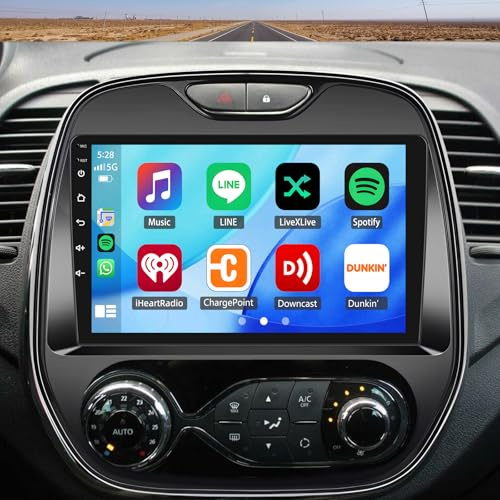 Slakerbe Car Radio Upgrade Stereo for Renault Captur 2013-2019 with Carplay Android Auto, 9'' Car Player Receiver with GPS 2+32G Bluetooth SWC DSP Mirror Link Backup Camera Mic Head Unit