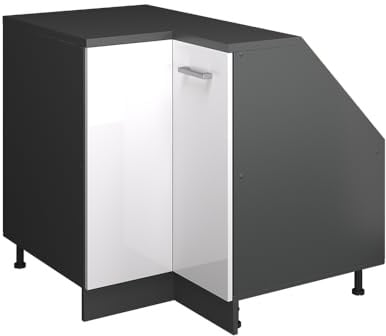 Vicco Eck-Küchenschrank für Dachschrägen R-Line, Weiß Hochglanz, 75.6 cm mit 1 Tür, Schrankkorpus 60 cm Tiefe, zur freien Kombination innerhalb modularer Küchensysteme