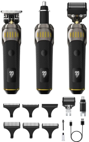 3-in-1 Grooming Set for Men – Hair & Beard, Barttrimmer Herren Haarschneidemaschine, 3-in-1 Nasenhaartrimmer und Bartschneider Kabellos, USB Wiederaufladbar & Wasserdicht Rasierer mit LED-Anzeige