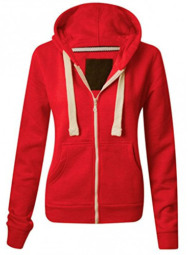 Parsa Fashions Ladies Plain Zip Up Hoodie Womens Fleece Hooded Top Long Sleeves Front Pockets Soft Stretchable Comfortable (Red/L UK-12)