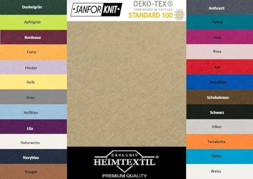 EXKLUSIV HEIMTEXTIL Marke Jersey Spannbettlaken 90-100 x 200 cm 100% Baumwolle Öko - Tex Zertifiziert, Markenqualität, Matratzenhöhe bis 25 cm, Sand