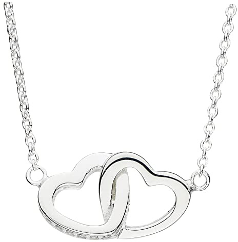 Dew 9072CZ Halskette mit 2 ineinander verschlungenen Herzen, eingelegte Zirkonia, Sterlingsilber, 43,18 cm