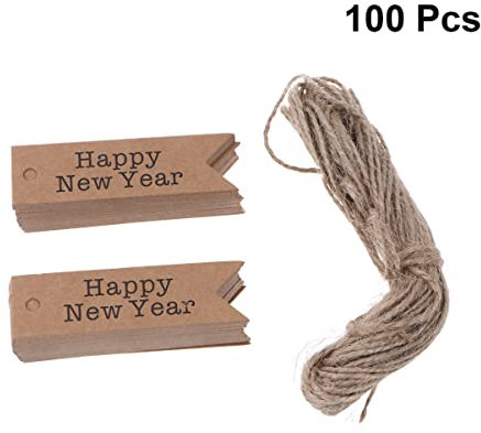 100pcs New Year Tags Tags with Rope Happy New Year Kraft Paper s Guest s Paper s for Years Eve Party Decoration