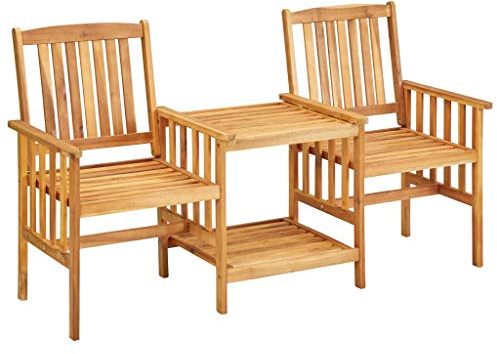 Tidyard Bistro-Set 2 Gartenstühle Mit Teetisch 159 x 61 x 92 cmMit Rückenlehnen und Armlehnen,Balkonstuhl Gartenbank Tisch Sitzbank Parkbank Holzbank Markantes Lattendesign,Massives Akazienholz