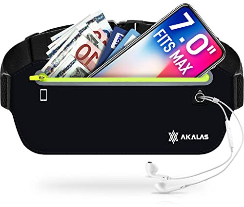Akalas Ultra Slim Running Belt Waist Pack, No-Bounce Lightweight Fanny Pack, Water Resistant Runner Waist Bag, Adjustable Running Pouch for Gym Workouts, Travel & Outdoor Activities