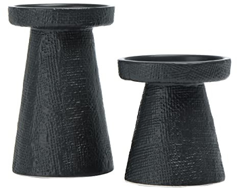 Main + Mesa Stumpenkerzenhalter aus Steingut, 2 Stück