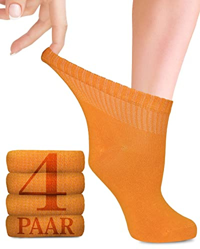 Fiera Besa Diabetiker Socken Damen Bambus weich nahtlos 4 Paar Kürbis 35-38