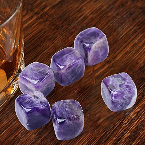FZBHRO Amethyst Whiskey Stones Chilling Crystal Ice Cubes for Drinks Whiskey Rocks 0.7-0.8 Wine Cubes Gifts for Women Set of 6