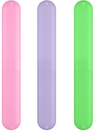 kwmobile 3x Zahnbürsten Etui aus Kunststoff - 20,5 x 3 x 2 cm - Zahnbürstenhülle mit Lüftungsschlitzen - Hülle Pink Violett Grün