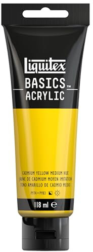 Liquitex 8870017 Basics - Peinture acrylique, peinture artistique monopigmentée, résistante à la lumière, qualité archive, finition satinée, tube de 118 ml - Jaune Cadmium Moyen Imitation