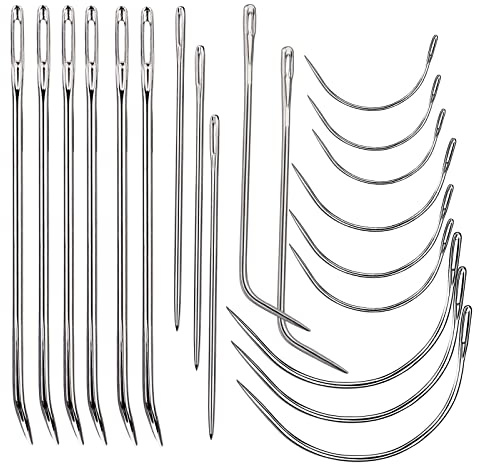 20 Stück Leder-Nähnadeln, robustes Nähnadel-Set enthält gebogene Ledernadel, Sacknadel, Handnähnadel, Ledernadeln für Polstermöbel, Lederhandwerk, Teppich-Leinen-Reparatur