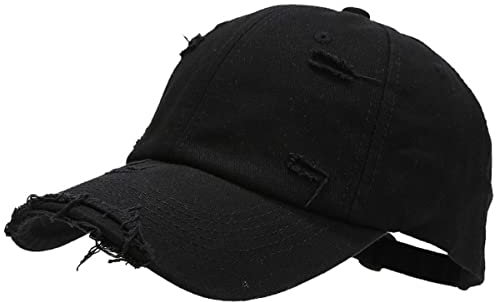 Yixda Distressed Snapback Baseballkappe Herren Damen Verstellbar Retro Baseball Cap (Schwarz)