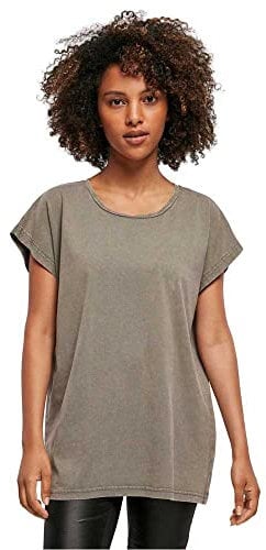 Build Your Brand Damen T-Shirt Ladies Acid Washed Extended Shoulder Tee, Farbe darkkhaki, Größe 4XL
