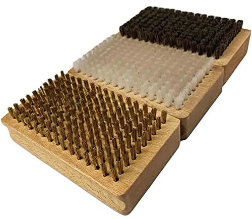 HCCTOZZ Skiwachsbürsten-Set, Snowboard-Wachs- und Tuning-Set, 3-teilige Skibürste – Rosshaarbürste, Nylonbürste, Messingbürste, Nylon-Messingbürste
