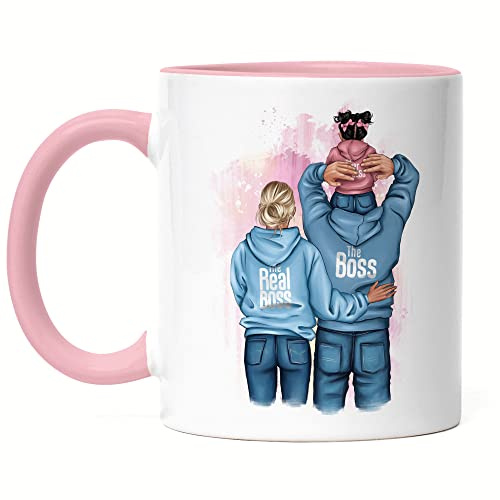 Kiddle-Design Vater Mutter Kind Tasse Rosa Vatertagsgeschenk Personalisiert Papa Mama Baby Sohn Tochter Geschenk Muttertag Vatertag Geburtstag