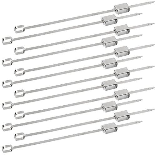 Rosenstein & Söhne Grill Drehspieße: 12er-Set XXL-Edelstahl-Grillspieße mit Schiebemechanismus, je 34 cm (Grillspieße groß, mit Abstreifer, Schaschlik)