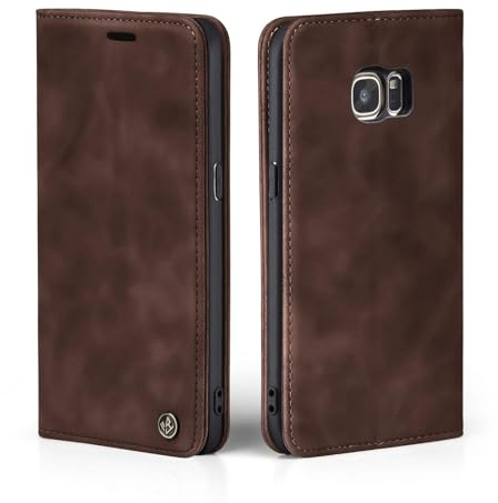 LBH Handyhülle für Samsung Galaxy S7 Edge in Dunkelbraun mit Karten- und Geldfach Smartphone Hülle mit Standfunktion Flip Case Schutzhülle Magnetverschluss Vintage
