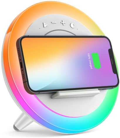 Skaaisont Luci notturne Altoparlante Bluetooth con Ricarica Wireless, 3 modalità dimmerabili, Miglior Regalo di Compleanno, Ragazzi, Ragazze, Padri e Madri, Bianco
