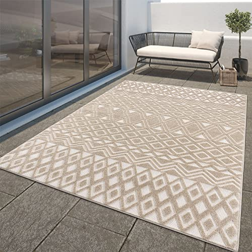 TT Home In-& Outdoor Teppich Wetterfest Balkon Teppich Küche Wohnzimmerteppich 3D Ethno, Farbe: Beige 3, Größe:200 cm Rund
