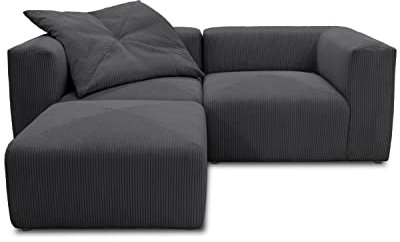 DOMO. collection Ecksofa Malia, Cord Modul-Sofa, L-Form aus 2 x Ecksessel und 1 x Polsterhocker, Modul-Couch, 3 Polster-Elemente, Eckcouch, 216 x 193 x 69 cm (BxTxH), anthrazit