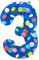 Folat 64183 Luftballon Geburtstag Ziffer Zahl 3 Colorful Dots Blau mit farbigen Punkten 86 cm - Helium Ballon Decoration Geburtstagdeko, Ballon Zahl