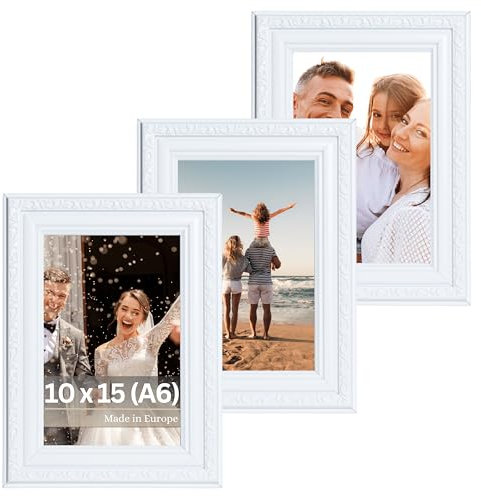 VictoR antiker - kunstvoller Fotorahmen „Chagall“ in Weiß - 3er Set in 10x15 cm (A6) Deko Bilderrahmen Vintage - geeignet für Urkunden - Zeugnisse - Bilderrahmen Weiß 10x15 - Barock