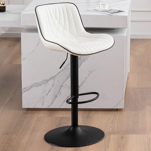 YOUTASTE Barhocker Höhenverstellbar mit PU-Bezug, Drehbare Küchenhocker mit Lehne und Fußstütze, Moderner Bar Stool für Bar, Theke und Küche, Weiß
