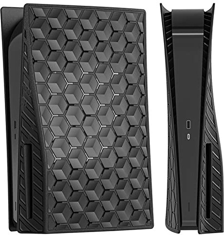 Miimall Coque pour Console PS5 Disc Edition, Panneaux Latéraux Texturés en Nid d’Abeille Plaques de Remplacement Antichoc Étui de Protection PC Rigide pour Sony Playstation 5 Disc Edition (Noir)