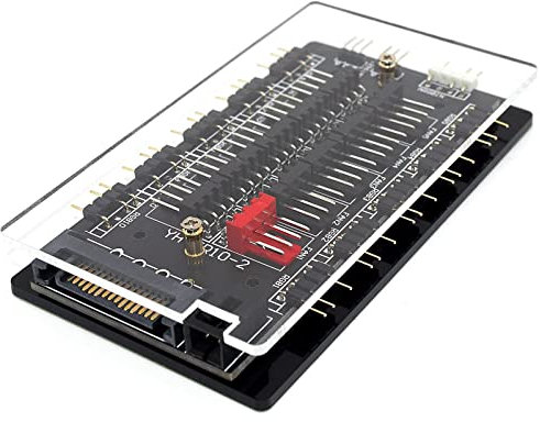 Hub de ventilador ARGB de 10 puertos, divisor de ventilador ARGB de 5 V/3 pines para control de placa base de fuente de alimentación SATA, 4 planos traseros magnéticos.