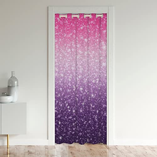 Loussiesd Glitter Privacy Heat Blocking Blackout Door Curtain Ombre Pink Purple Door Curtain for Doorway Privacy Pastel Room Darkening Curtain Drape for Doors Windows106x203cm 1 Panel