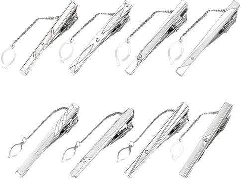 8 Pièces Pince à Cravate Homme, Pinces à Cravate Slim, Pinces à Cravate Classiques, Pince à Cravate Minimaliste en Métal, Pince à Cravate avec Chaîne, pour Anniversaire de Mariage Vie Quotidienne