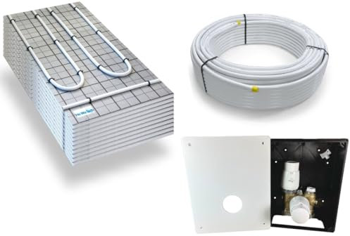 Warmwasser Tackerplatte Fußbodenheizung HoWaTech TAC Komplett Set 5/10m² Dämmplatte 20mm EPS WLG 045 DES und TH-RTL Regelbox, Heizfläche:5.00m²
