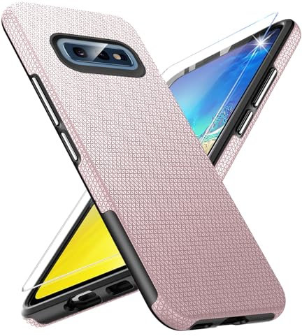 Handyhülle für Samsung Galaxy S10E Hülle mit Schutzfolie, Stoßfest Bumper Kratzfestigkeit rutschfest Schutzhülle Galaxy S10E Schwer Silikon Armor für Samsung S10E Case Cover Tasche (Rosa)