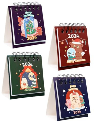 CAXUSD 4 Stück Weihnachts Tisch Kalender Büro-monatskalender Countdown-kalender Kleiner Kalender 2024 Weihnachts-adventskalender Jahr Des Student Kleines Geschenk Papier Weihnachten