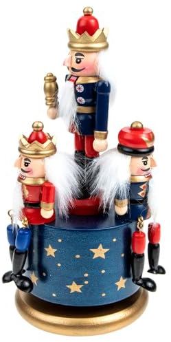 DEARMAMY Tree Nutcracker Puppets Nutcracker Wooden Music Box, Christmas Carousel Nutcracker Figures Wind Up Nutcracker Soldier Musical Box Toy Clockwork Nutcracker Puppets Blue