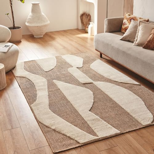Nazar Palmateppich, Natur, Jute-Look, Naturteppich für Wohnzimmer, Schlafzimmer, Flur, Boho-Teppich, Naturfarbe (9489 Weiss, 80x150 cm)