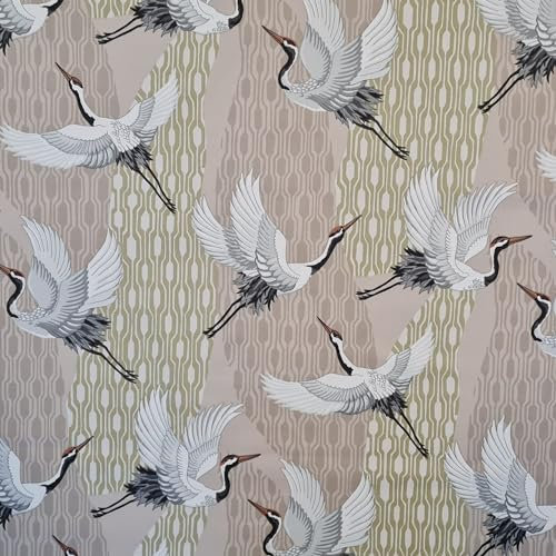 Stoff Meterware Baumwolle 0,5 m Satin Manchuria Kranich China Japan khaki taupe beige Dekostoff Baumwollstoff Digitaldruck edel Vorhangstoff