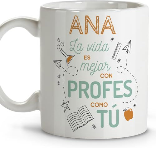 LolaPix Taza profesores. Tazas personalizadas con nombre. Tazas originales para regalar. Regalos para profesoras. Taza cerámica 330 ml.